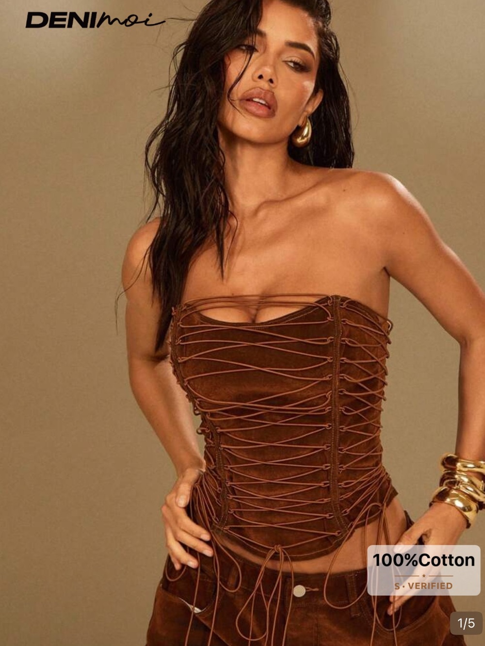 New no tags. Fashion nova. Brown Lace-Up Suede Tube Top. M